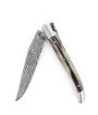 Laguiole 12cm Doubles platines en corne massive blonde lame damas inox
