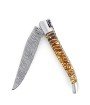 Laguiole 12 cm Abeille Forgée Double Platine manche en molaire de mammouth jaune rouge et deux mitres inox lame damas explosion