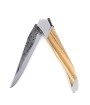 Couteau Laguiole Tribal 12 cm manche en bois olivier, platines guillochées et lame brut de forge