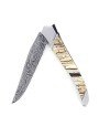 Laguiole Tribal 12 cm Abeille Forgée manche en molaire de mammouth et deux mitres inox platines guillochées lame damas explosion