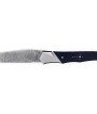 Laguiole Tribal pliant 12 cm, platines guillochées, manche en ébène, mitres inox brossées, lame Damas inox
