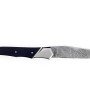 Laguiole Tribal pliant 12 cm, platines guillochées, manche en ébène, mitres inox brossées, lame Damas inox