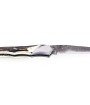 Laguiole Tribal pliant 12 cm, platines guillochées, manche en bois de cerf mitres inox brossées, lame Brute de Forge