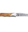 Laguiole Tribal 12 cm Abeille Forgée manche en bois olivier et deux mitres inox platines guillochées lame damas inox