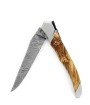 Laguiole Tribal 12 cm Abeille Forgée manche en bois olivier et deux mitres inox platines guillochées lame damas inox