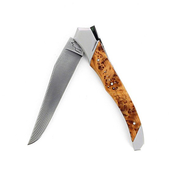 Laguiole Tribal 12 cm Abeille Forgée manche en bois de cade et deux mitres inox platines guillochées lame damax