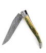 Laguiole 12 cm Abeille Forgée manche en ivoire de mammouh et deux mitres inox lame damas carbone explosion