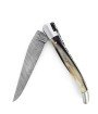 Laguiole 12 cm Abeille Forgée Double Platine manche en corne massive blonde et deux mitres inox lame damas carbone torsadé