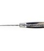 Laguiole 12 cm Abeille Forgée Double Platine manche en corne massive blonde et deux mitres inox lame damas carbone torsadé
