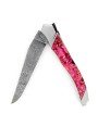 Laguiole Tribal 12 cm Abeille Forgée manche en abalone rouge et deux mitres inox platines guillochées lame damas inox