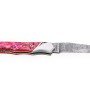 Laguiole Tribal 12 cm Abeille Forgée manche en abalone rouge et deux mitres inox platines guillochées lame damas inox