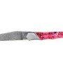 Laguiole Tribal 12 cm Abeille Forgée manche en abalone rouge et deux mitres inox platines guillochées lame damas inox