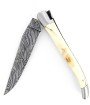 Laguiole 13 cm Abeille Forgée Double Platine manche en dent de phacochère et deux mitres inox lame damas explosion