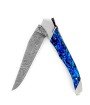 Laguiole Tribal 12 cm Abeille Forgée manche en abalone bleue et deux mitres inox platines guillochées lame damas inox