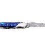 Laguiole Tribal 12 cm Abeille Forgée manche en abalone bleue et deux mitres inox platines guillochées lame damas inox