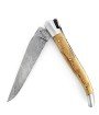 Laguiole 12 cm Abeille Forgée manche en ivoire de mammouth, mitres inox et lame damas explosion