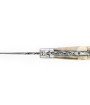 Laguiole 12 cm Abeille Forgée Double Platine manche en corne massive blonde tire-bouchon et deux mitres inox lame damas