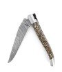 Laguiole 12 cm Abeille Forgée Double Platine manche en os de dinosaure lame damas carbone torsadé