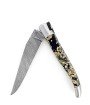 Laguiole 12 cm Abeille Forgée Double Platine manche en pierre de lave et deux mitres inox lame damas inox