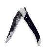 Laguiole Tribal 12 cm Abeille Forgée manche en bois ébène et deux mitres inox platines guillochées lame brute de forge Benoit l'Artisan