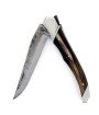 Laguiole Tribal 12 cm Abeille Forgée manche en corne massive blonde et deux mitres inox platines guillochées lame brute de forge