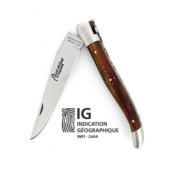 IG  - Laguiole 12 cm Abeille Forgée Double Platine manche en pistachier et deux mitres inox lame 14C28 Benoit l'Artisan