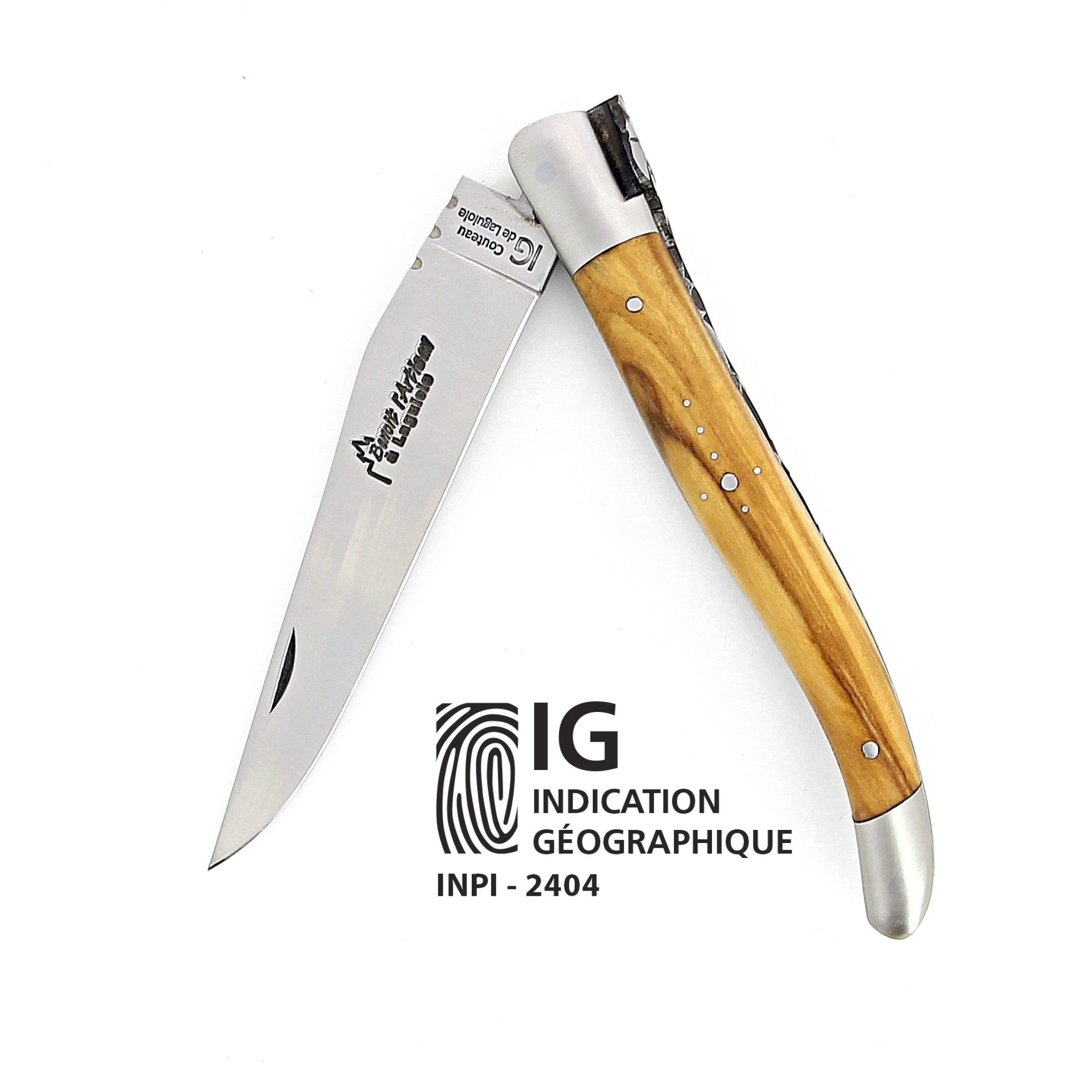 Couteau de Laguiole IG ( indication géographique Couteau de Laguiole) en bois d'olivier lame 14C28 Benoit l'Artisan