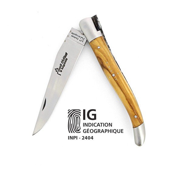 Couteau de Laguiole IG ( indication géographique Couteau de Laguiole) en bois d'olivier lame 14C28 Benoit l'Artisan