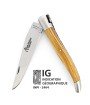 IG  - Laguiole 12 cm Abeille Forgée Double Platine manche en olivier et deux mitres inox lame 14C28 Benoit l'Artisan