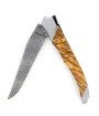 Laguiole Tribal 12 cm Abeille Forgée manche en olivier et deux mitres inox platines guillochées lame Damas Inox