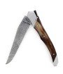 Laguiole Tribal 12 cm Abeille Forgée manche en corne massive blonde et deux mitres inox platines guillochées lame damas inox
