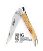 IG - Laguiole 12 cm Abeille Forgée manche en bois de cade et deux mitres inox lame 14C28 Benoit l'Artisan