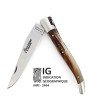 IG  - Laguiole 12 cm Abeille Forgée Double Platine manche en pointe de corne blonde et deux mitres inox lame 14C28 Benoit l'Artisan