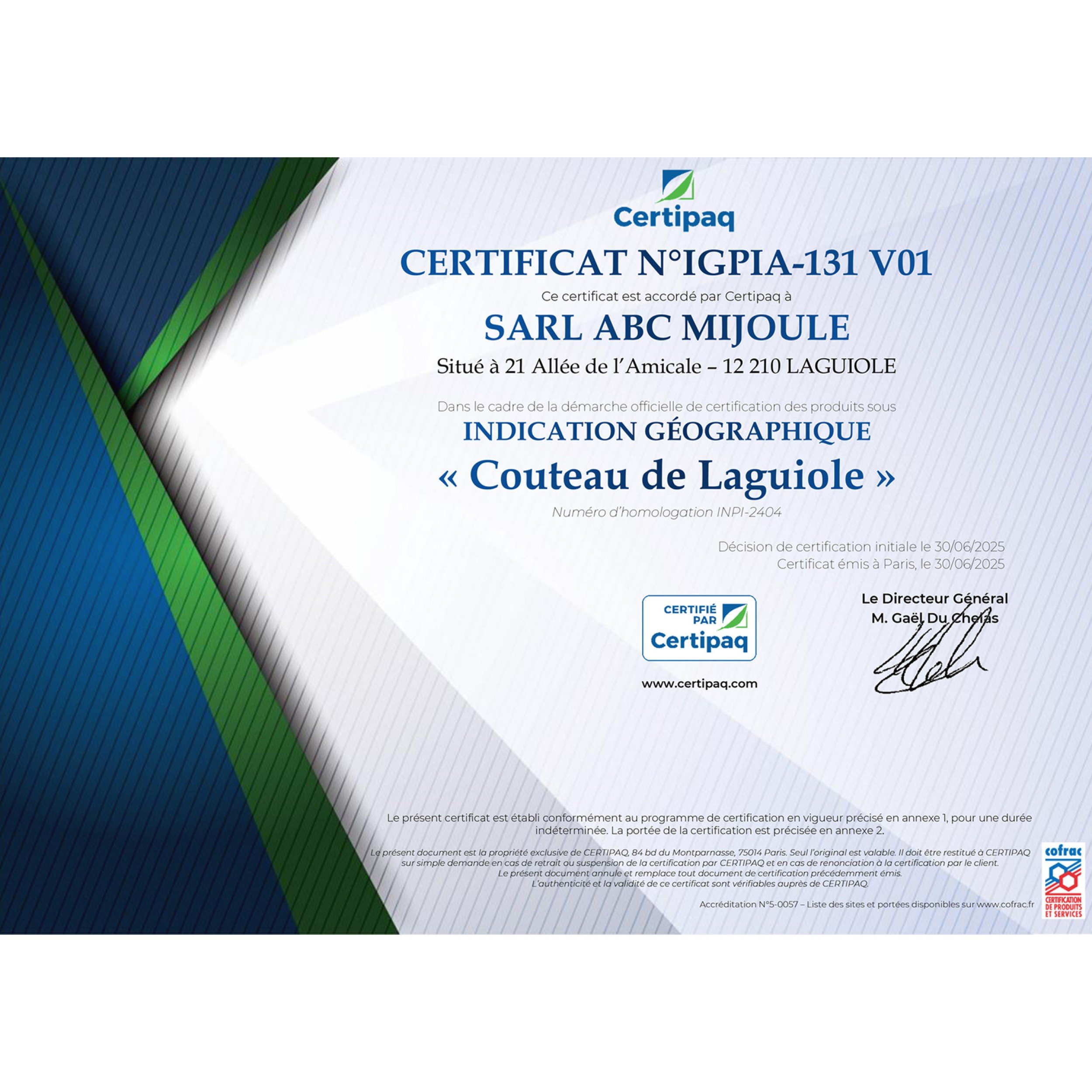 IG  - Laguiole 12 cm Abeille Forgée Double Platine manche en genévrier et deux mitres inox lame 14C28 Benoit l'Artisan