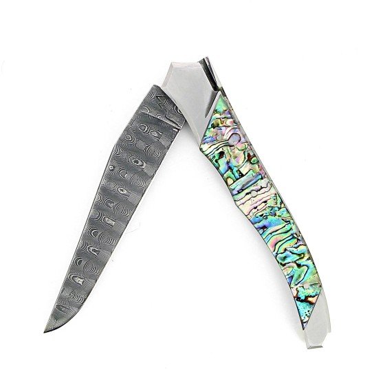 Couteau Tribal en Abalone, lame damas inox