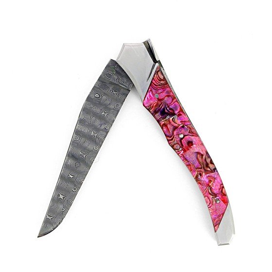 Couteau Tribal en Abalone rouge lame Damas