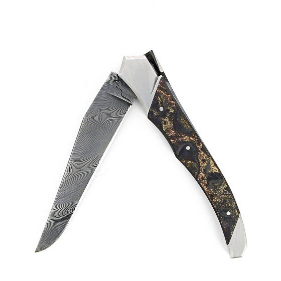 Couteau Tribal Fibre de carbone, lame damas
