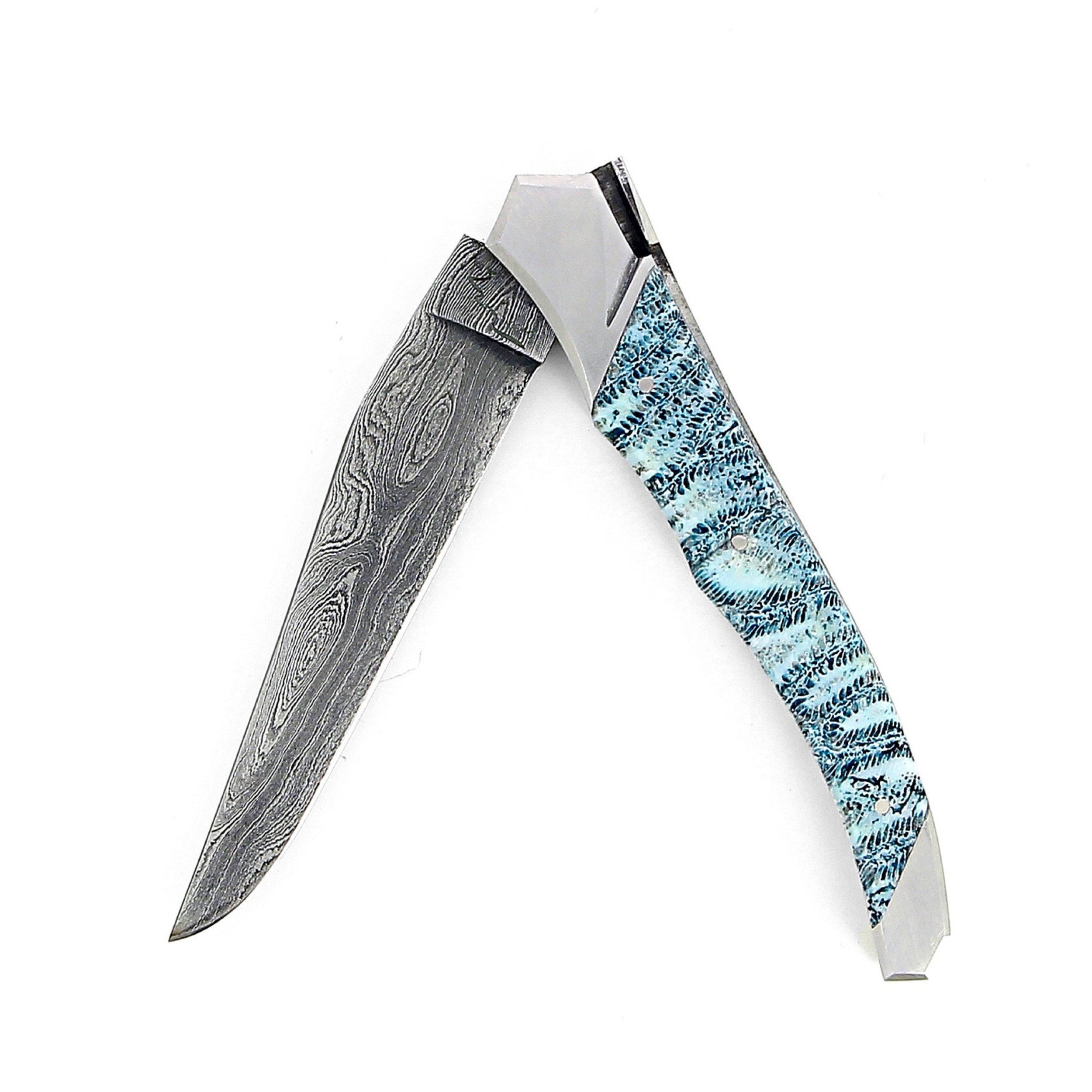 Couteau Tribal, corail, lame damas