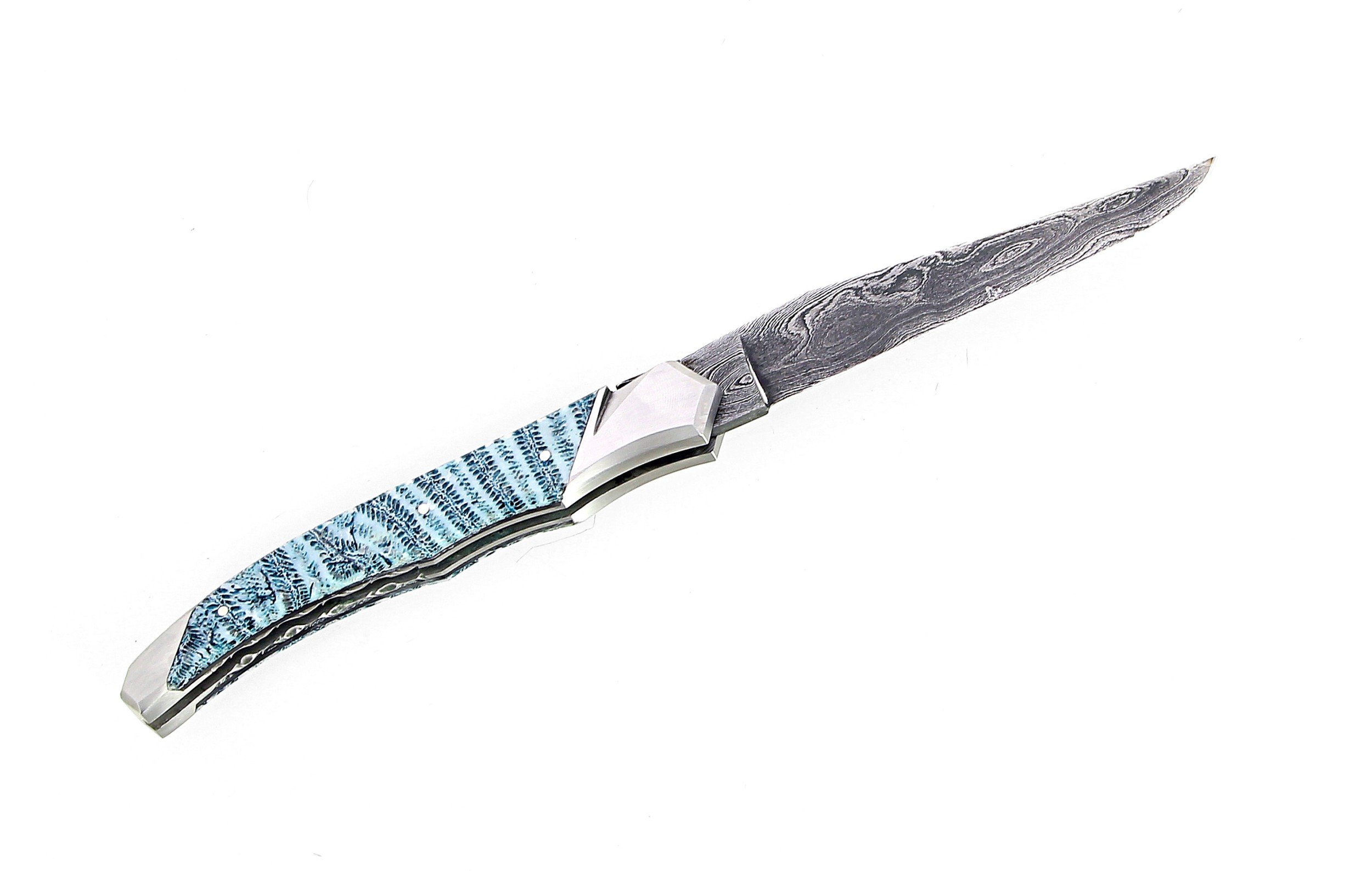 Couteau Tribal, corail, lame damas