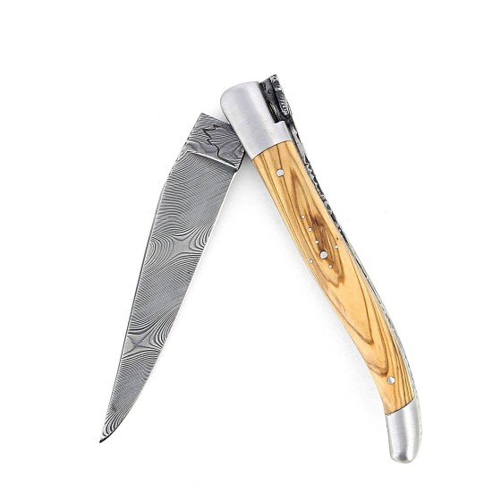 Couteau de Laguiole en olivier, lame damas