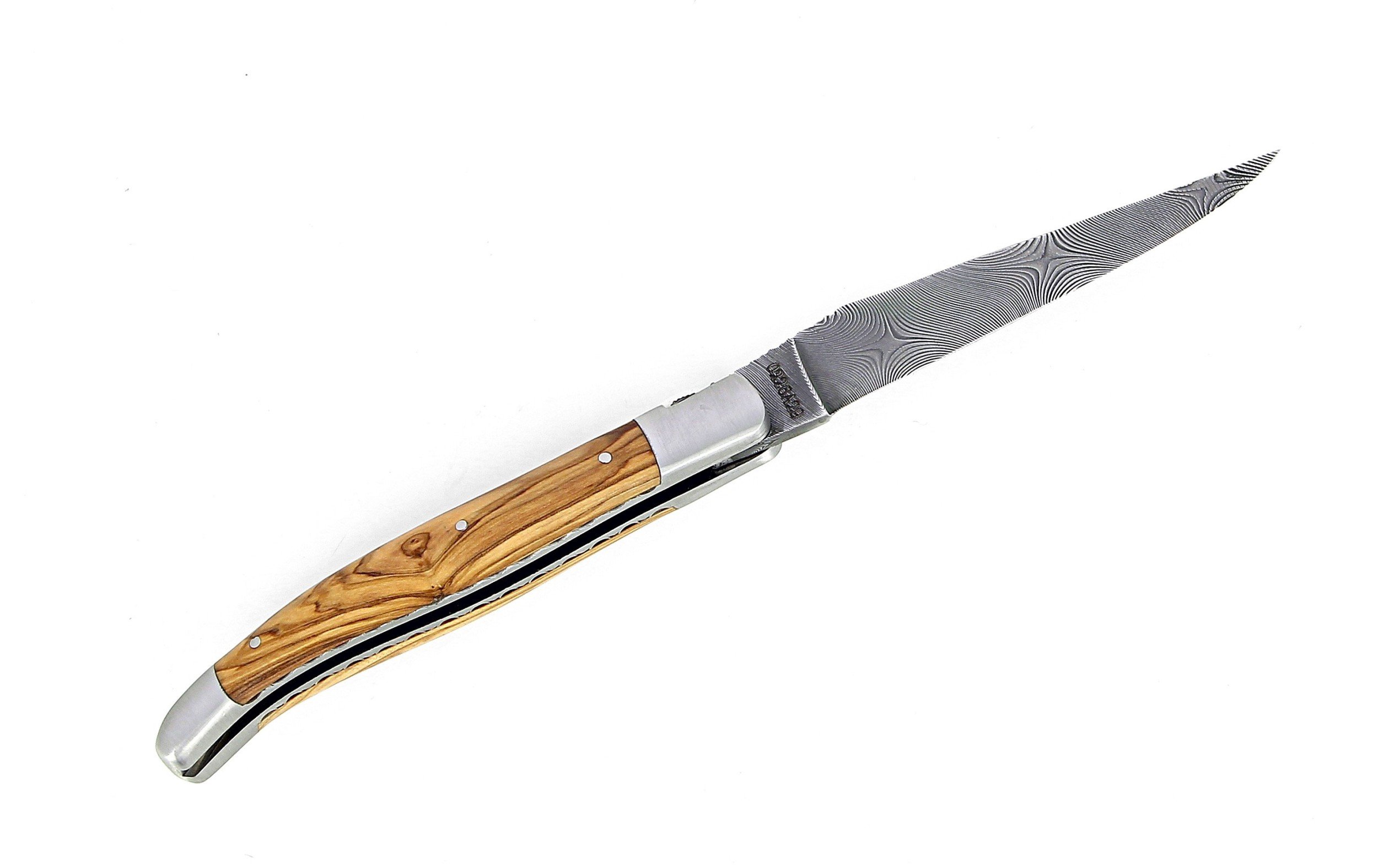 Couteau de Laguiole en olivier, lame damas