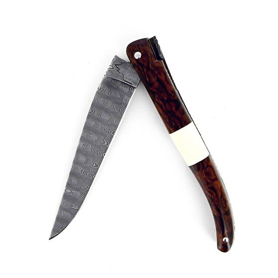 Couteau de Laguiole plein manche bois de fer damas