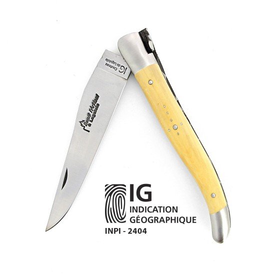 IG - Laguiole 12 cm Abeille Forgée manche en bois de buis et deux mitres inox lame 14C28 Benoit l'Artisan