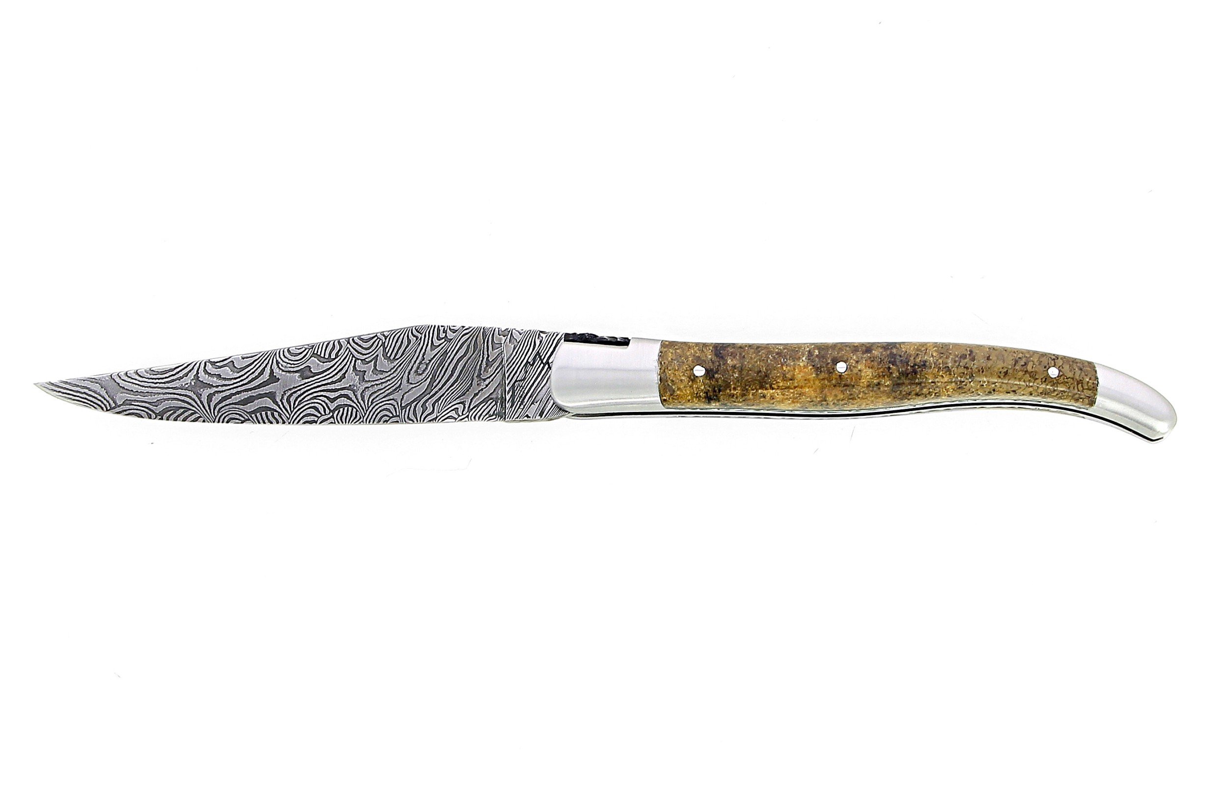 Couteau de Laguiole en os de dinosaure lame damas