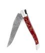 Couteau de Laguiole double platine en jaspe rouge et or lame damas inox