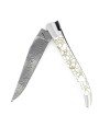 Couteau de Laguiole double platine manche en turquoise blanc et or lame damas