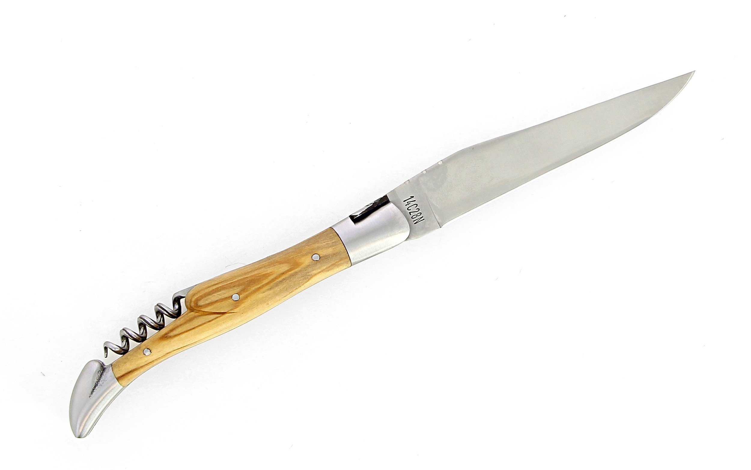 iG Couteau de Laguiole avec tire bouchon et manche en olivier