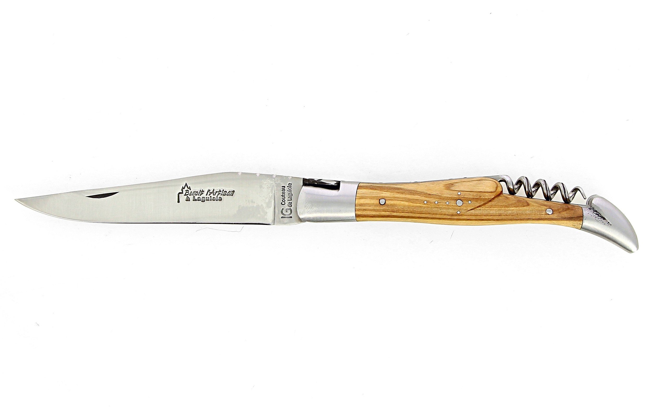 iG Couteau de Laguiole avec tire bouchon et manche en olivier