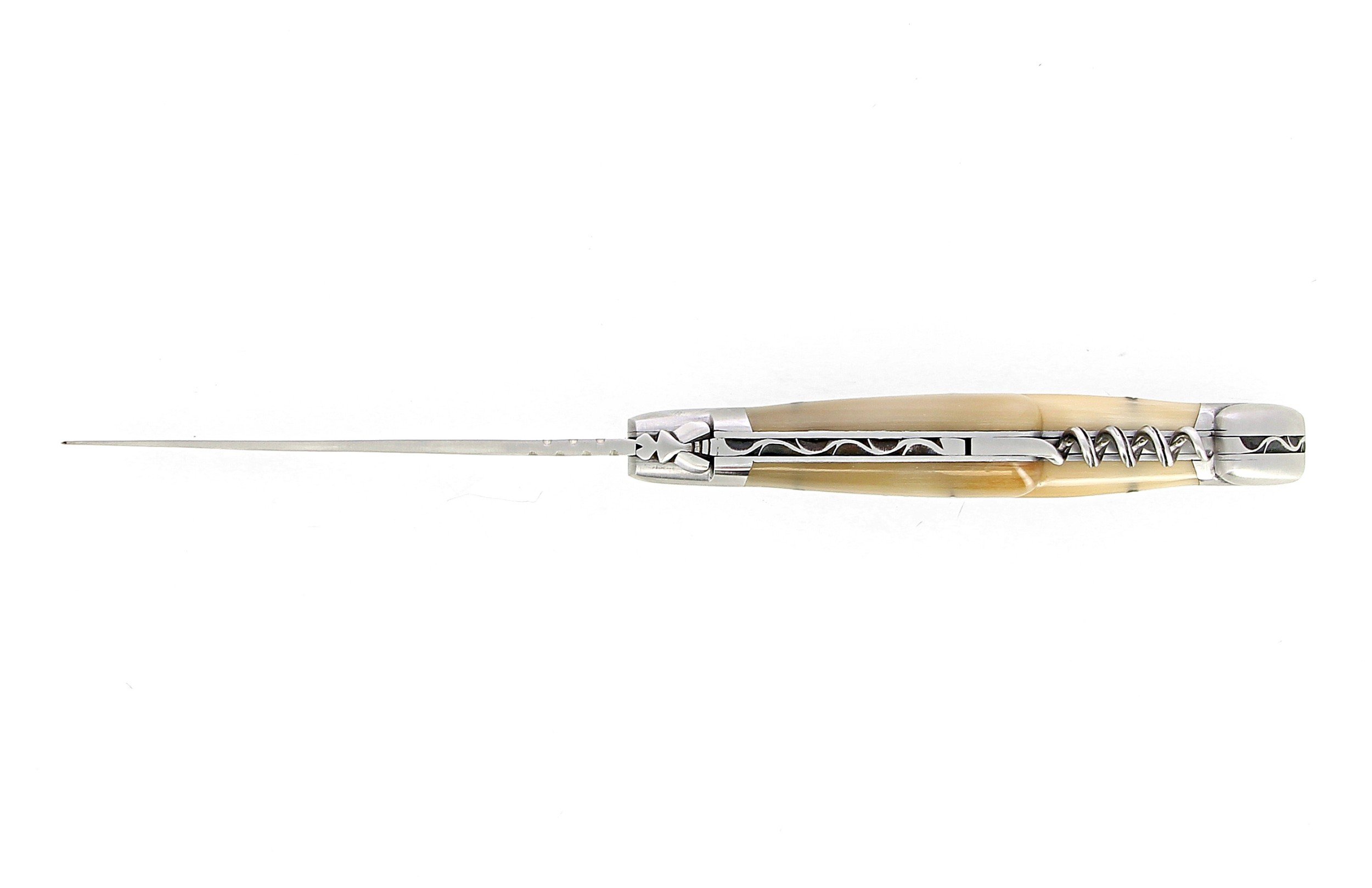 Ig couteau de Laguiole avec tire bouchon et manche en corne massive blonde