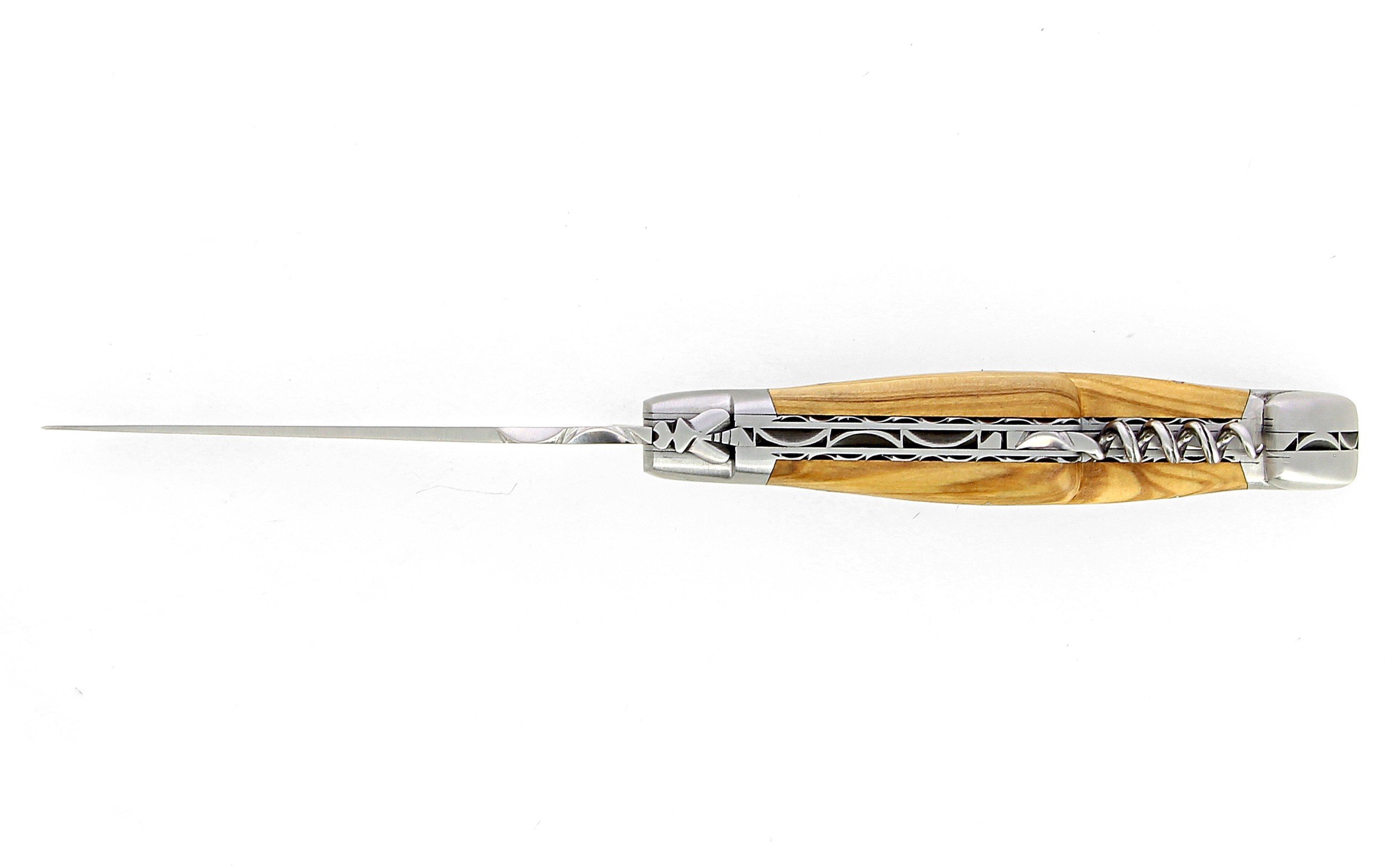IG Couteau de Laguiole double platine avec tire bouchon et manche en olivier